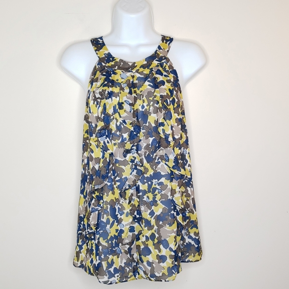 Ann Taylor top blouse ruffles high neck keyhole flowy PETITE 10P - Picture 2 of 8